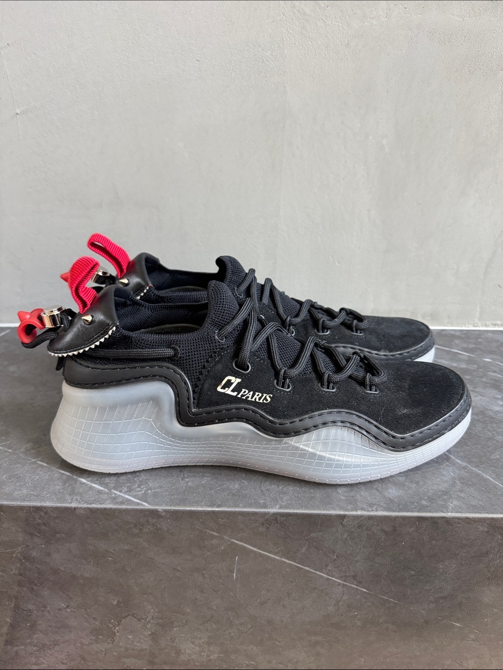 Christian Louboutin Black Athletic Sneakers with Red Heel Pull